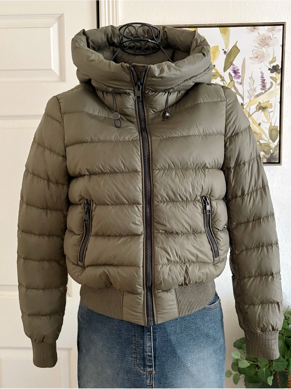 Soia & Kyo Olive Green Women's Short Puffer Down Jacket with Hood